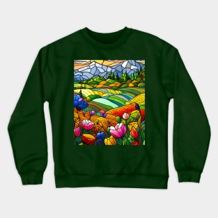 Stained Glass Colorful Mountain Flowers Crewneck Sweatshirt